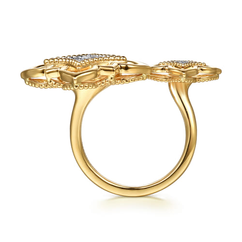 18K Yellow Gold Bujukan and Diamond Floral Open Ring