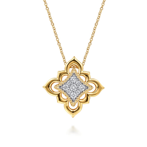 18K Yellow Gold Bujukan and Diamond Floral Pendant Necklace