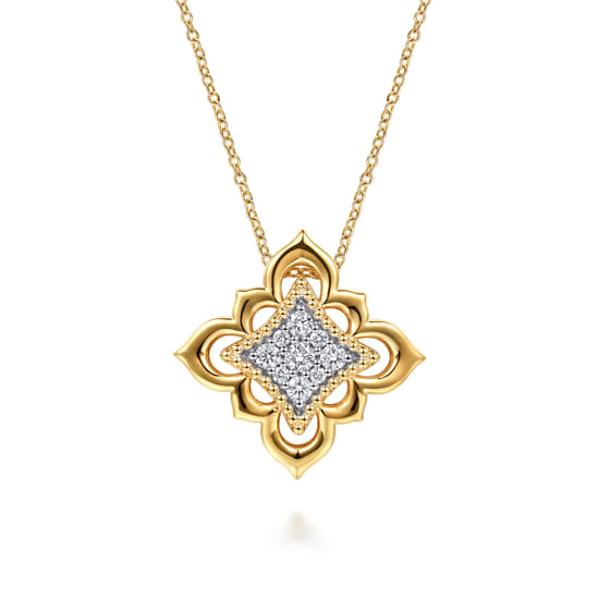 Gabriel - 18K Yellow Gold Bujukan and Diamond Floral Pendant Necklace