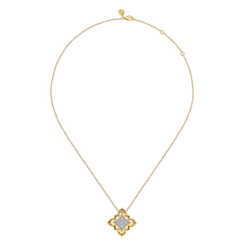 18K Yellow Gold Bujukan and Diamond Floral Pendant Necklace