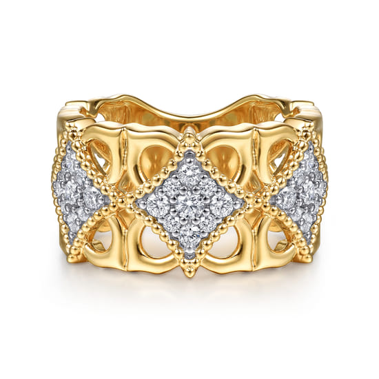 Gabriel - 18K Yellow Gold Bujukan and Diamond Floral Wide Band Ring