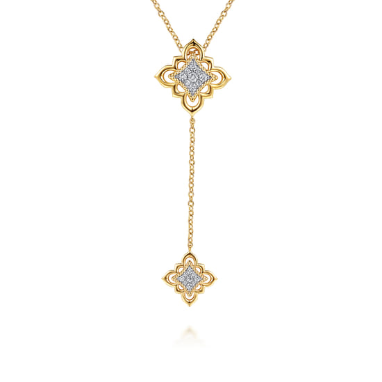 Gabriel - 18K Yellow Gold Bujukan and Diamond Floral Y Necklace