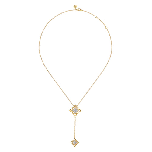 18K Yellow Gold Bujukan and Diamond Floral Y Necklace