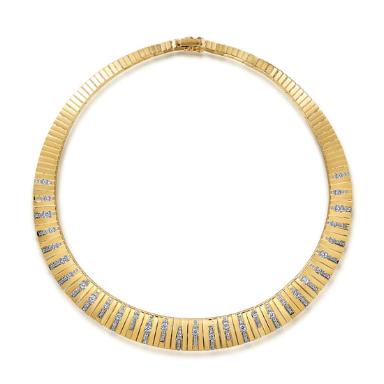 18K Yellow Gold Contemporary Diamond Station Choker Necklace angle 2