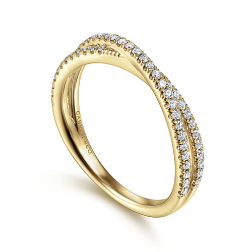 18K Yellow Gold Criss Cross Diamond Stackable Ring