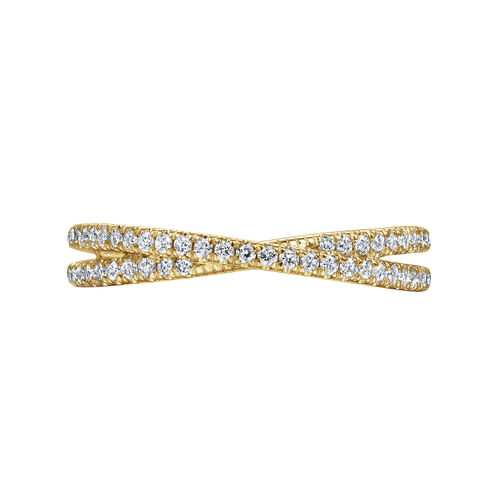 18K Yellow Gold Criss Cross Diamond Stackable Ring