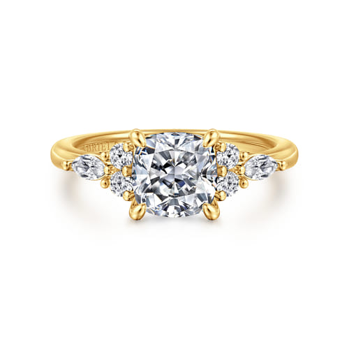 18K Yellow Gold Cushion Cut Diamond Cluster Engagement Ring 18K Yellow Gold Cushion Cut Diamond Cluster Engagement Ring