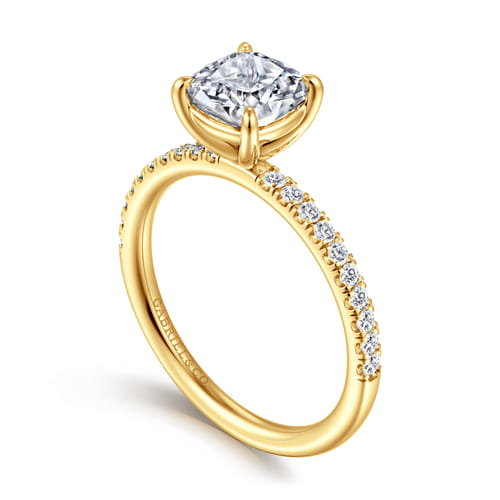 18K Yellow Gold Cushion Cut Diamond Engagement Ring
