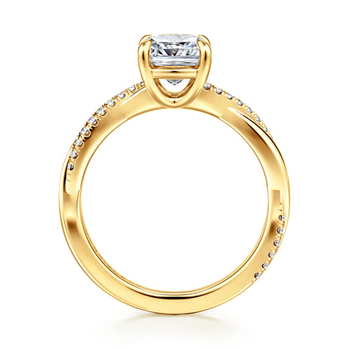 18K Yellow Gold Cushion Cut Twisted Diamond Engagement Ring