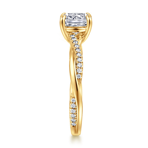 18K Yellow Gold Cushion Cut Twisted Diamond Engagement Ring
