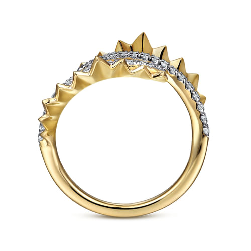 18K Yellow Gold Diamond Bypass Ring with Diamond Cut Texture