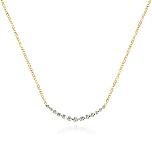 18K Yellow Gold Diamond Curved Bar Necklace