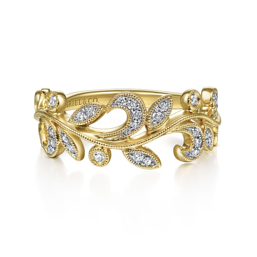 18K Yellow Gold Diamond Floral Ring