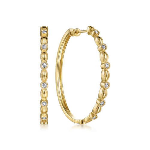 18K Yellow Gold Diamond Hoop Earrings in size 40mm