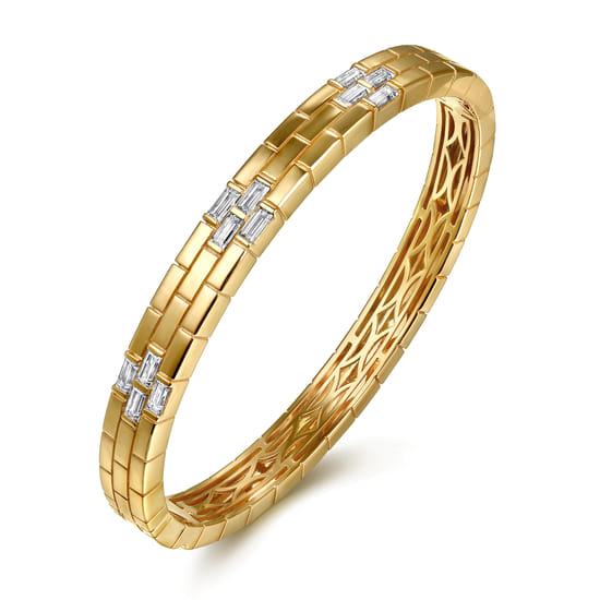18K Yellow Gold Diamond Station Bangle Bracelet angle 2