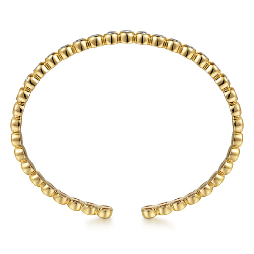18K Yellow Gold Diamond Station Open Bangle in size 6.5