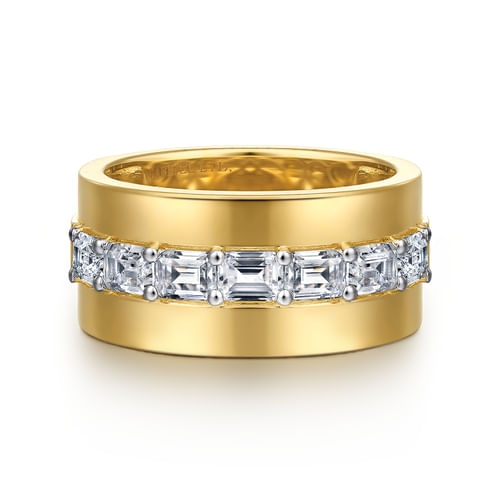 18K Yellow Gold Diamond Wide Band Ring