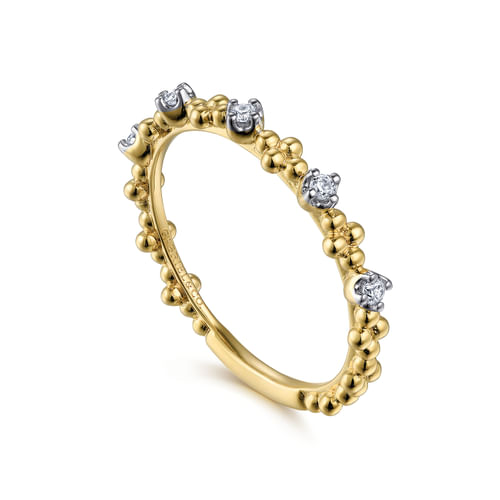 18K Yellow Gold Diamond and Bujukan Bead Station Ring