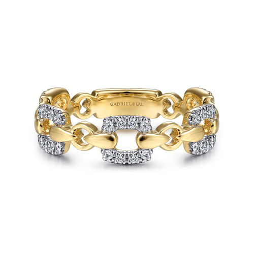 18K Yellow Gold Diamond and Chain Link Ring