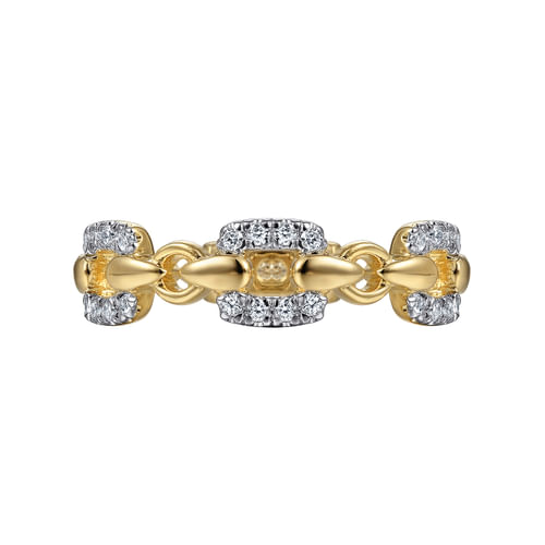 18K Yellow Gold Diamond and Chain Link Ring
