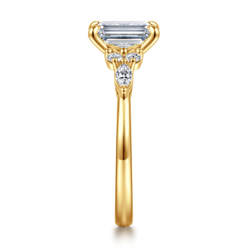 18K Yellow Gold Emerald Cut Diamond Cluster Engagement Ring