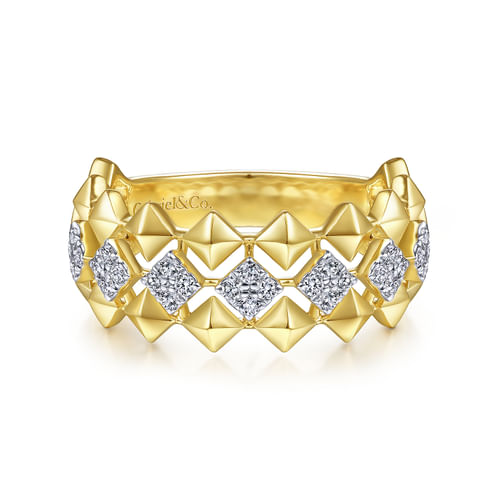 18K Yellow Gold Geometric Diamond Station Grommet Ring