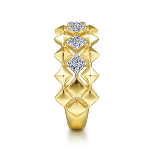 18K Yellow Gold Geometric Diamond Station Grommet Ring