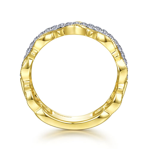 18K Yellow Gold Geometric and Diamond Three Row Ring