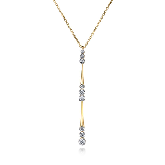 Gabriel - 18K Yellow Gold Graduated Diamond Station Drop Y Necklace 