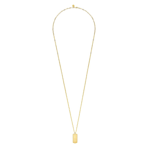 18K Yellow Gold ID Dog Tag Pendant Hollow Chain Necklace