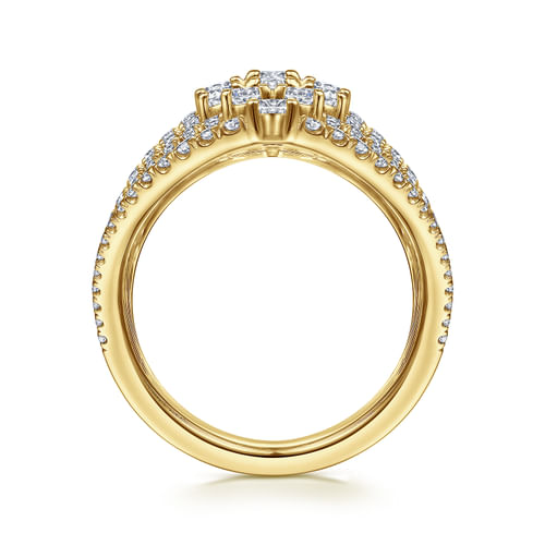 18K Yellow Gold Layered Diamond Fan Wide Band Ring
