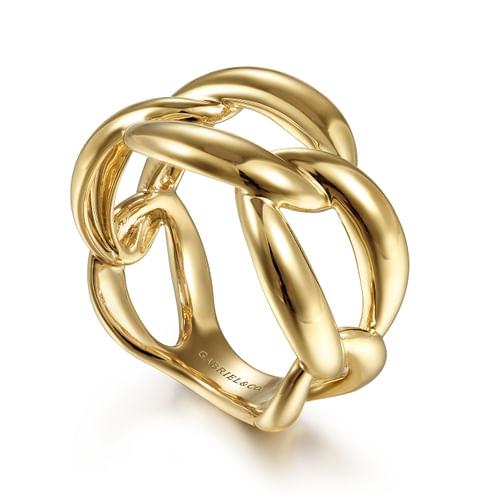 18K Yellow Gold Link Chain Wide Band Ring