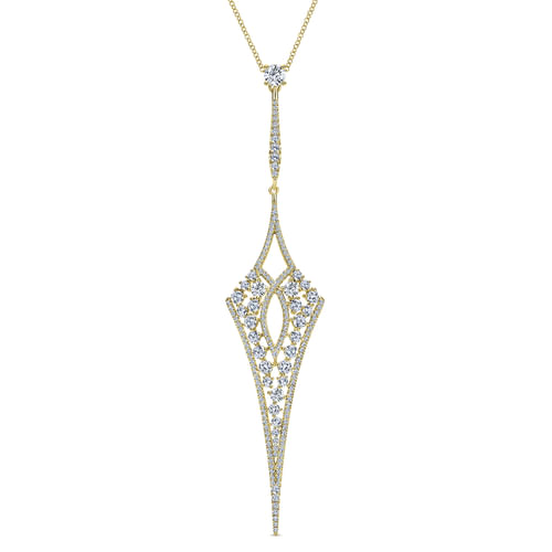 18K Yellow Gold Long Diamond Kite Shaped Pendant Necklace