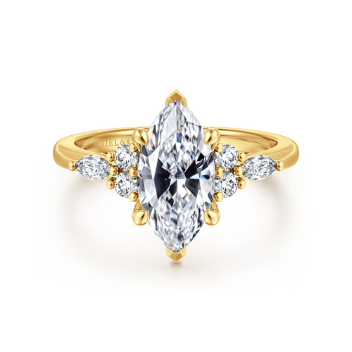 18K Yellow Gold Marquise Diamond Cluster Engagement Ring 18K Yellow Gold Marquise Diamond Cluster Engagement Ring