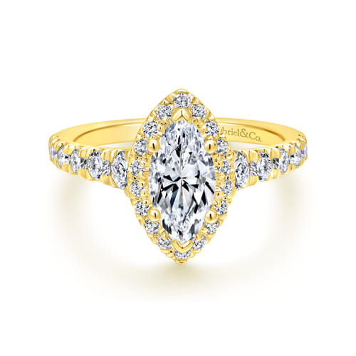 18K Yellow Gold Marquise Halo Diamond Engagement Ring