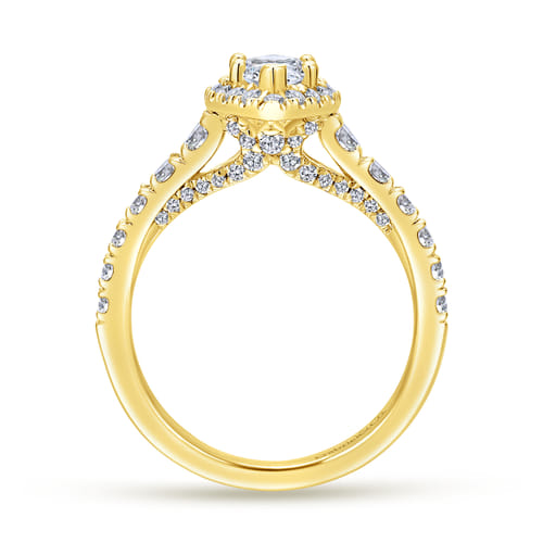 18K Yellow Gold Marquise Halo Diamond Engagement Ring