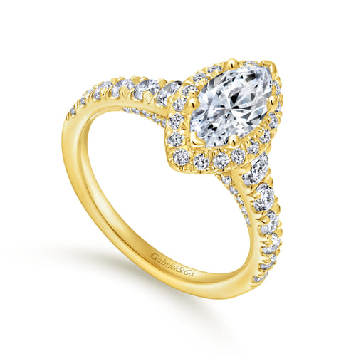 18K Yellow Gold Marquise Halo Diamond Engagement Ring