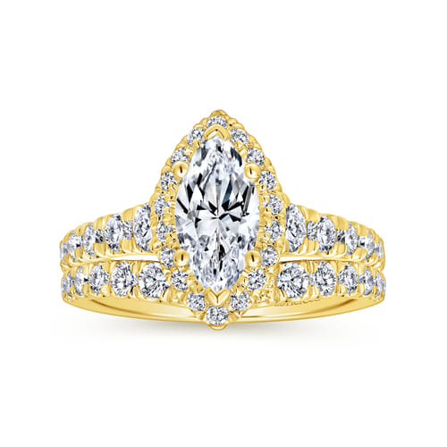 18K Yellow Gold Marquise Halo Diamond Engagement Ring