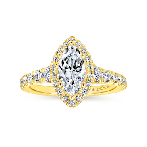 18K Yellow Gold Marquise Halo Diamond Engagement Ring