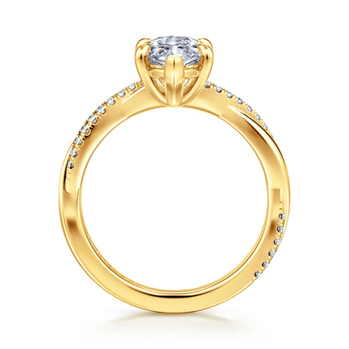 18K Yellow Gold Marquise Shape Twisted Diamond Engagement Ring