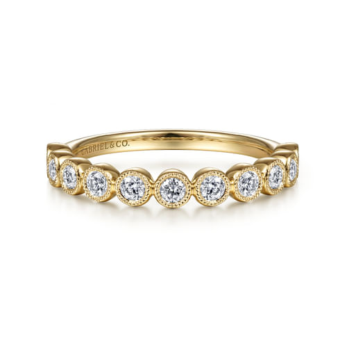 18K Yellow Gold Milgrain Bezel Diamond Stackable Ring