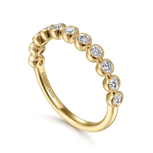 18K Yellow Gold Milgrain Bezel Diamond Stackable Ring
