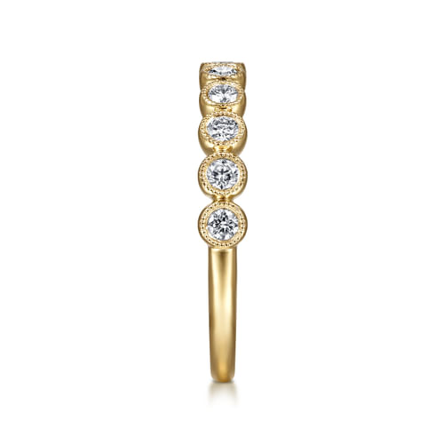 18K Yellow Gold Milgrain Bezel Diamond Stackable Ring