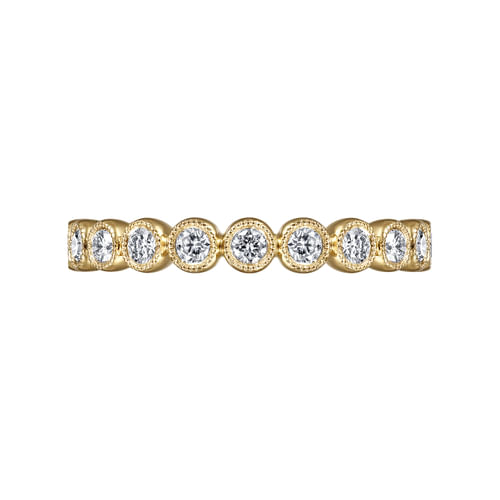 18K Yellow Gold Milgrain Bezel Diamond Stackable Ring