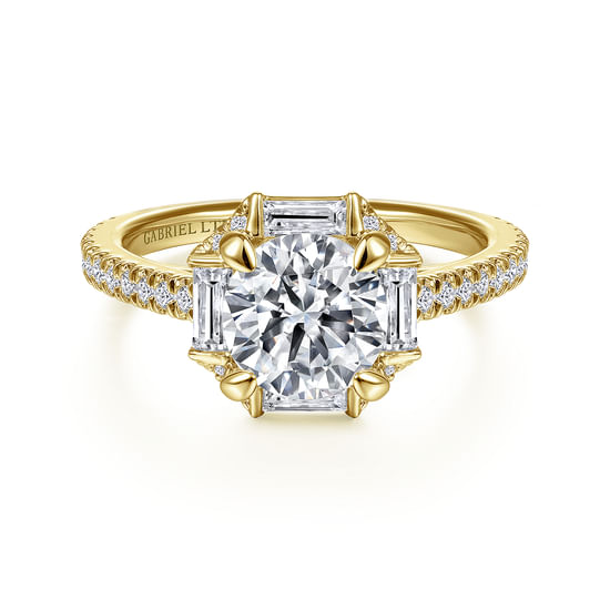 Gabriel - 18K Yellow Gold Octagonal Halo Round Diamond Engagement Ring