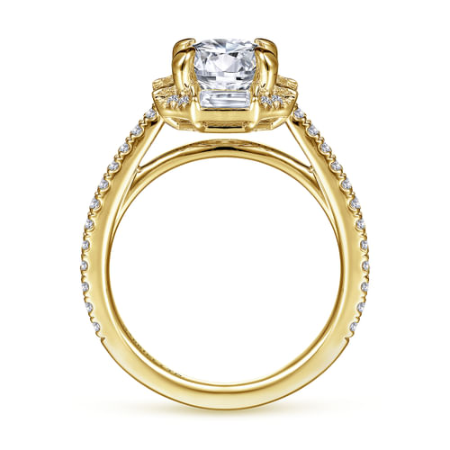 18K Yellow Gold Octagonal Halo Round Diamond Engagement Ring