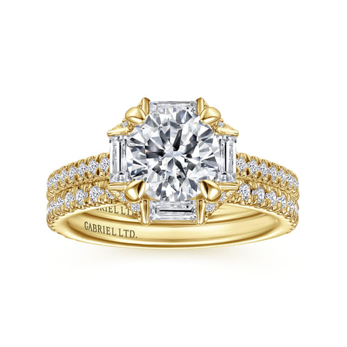 18K Yellow Gold Octagonal Halo Round Diamond Engagement Ring