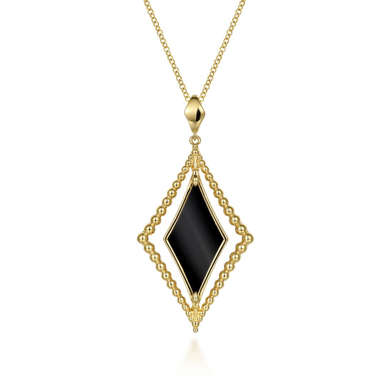 Gabriel - 18K Yellow Gold Onyx Rhombus Pendant Necklace