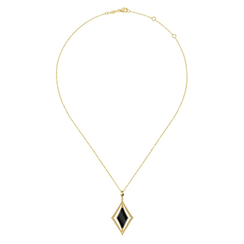 18K Yellow Gold Onyx Rhombus Pendant Necklace