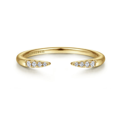 18K Yellow Gold Open Diamond Tipped Stackable Ring